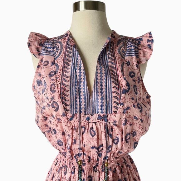 Alicia Bell Lola Pink Blue Silk Cotton Mini Dress Size XS Boho - Picture 3 of 7